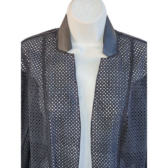 Elie Tahari Edition 1974 Capsule Collection Mesh Shacket sz S Lamb Leather Trim - Picture 2 of 13
